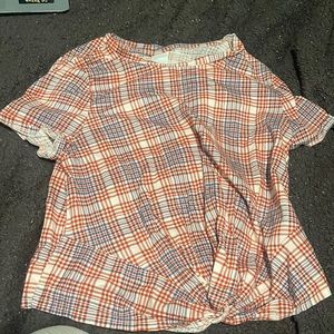 Plaid red, blue, and white top